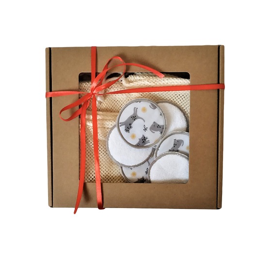 woreczki wielorazowe Box prezentowy DLA NIEJ zero waste SZARE KOTY