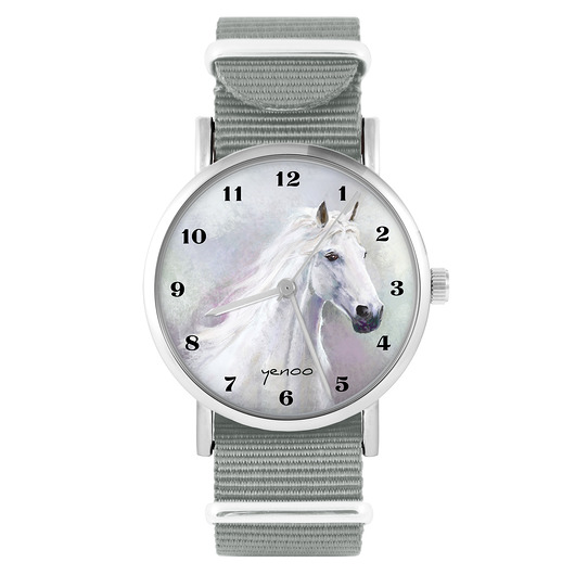 zegarki unisex Zegarek - Biały koń cyfry - szary, nylonowy