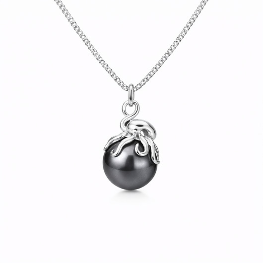 złote naszyjniki Ośmiornica z czarną perłą- naszyjnik srebro, złoto, różowe złoto