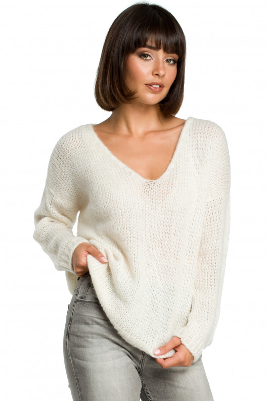 swetry damskie  Sweter ze złotą nitką - ecru (BK-004)