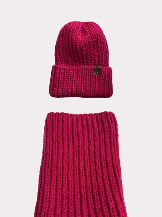 Akcesoria pozostałe Wełniany komplet - czapka i komin - magenta