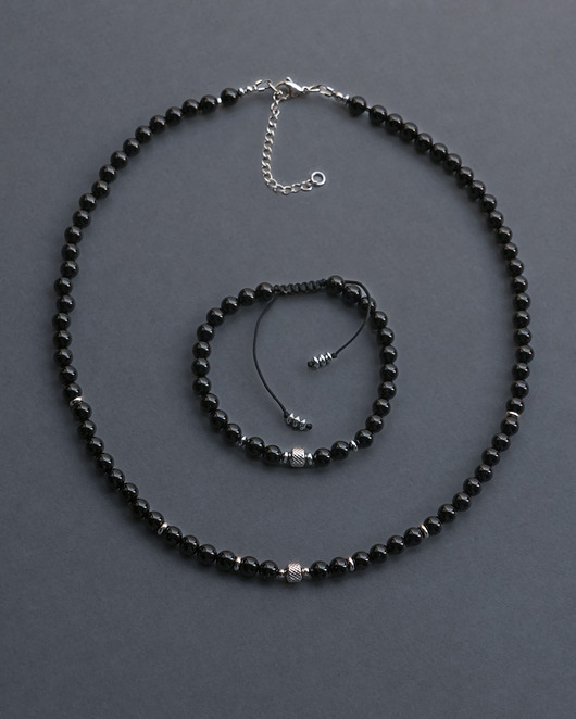 biżuteria męska Męski komplet onyks i stal