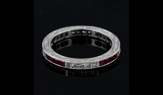 Obrączka ślubna z rubinami i diamentami 2.5mm OroSpot