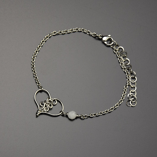 bransoletki wire wrapping Bransoletka serce kamień księżycowy wire wrapping