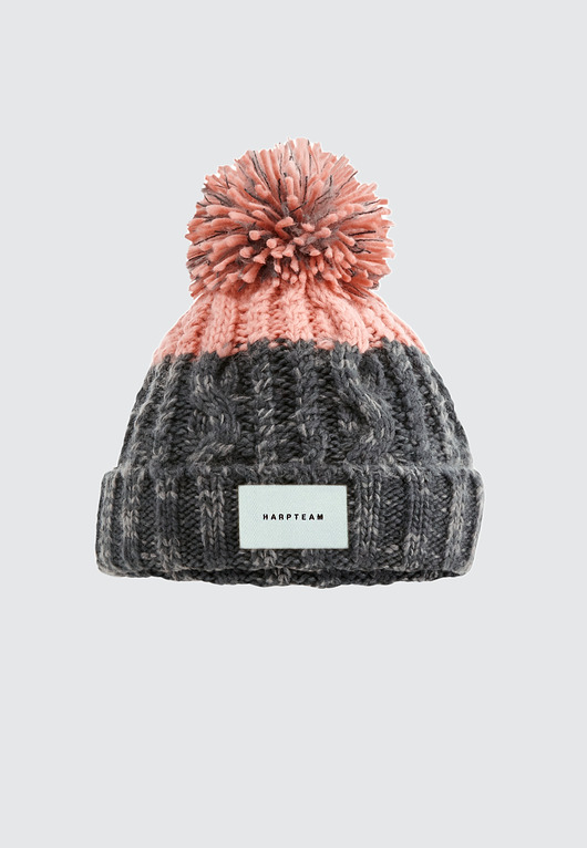 czapki damskie Czapka beanie narciarka szaro - różowa