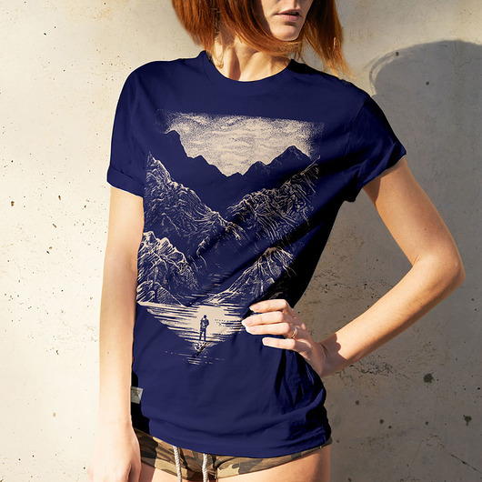 t-shirt damskie Koszulka damska GÓRY i CZŁOWIEK granat
