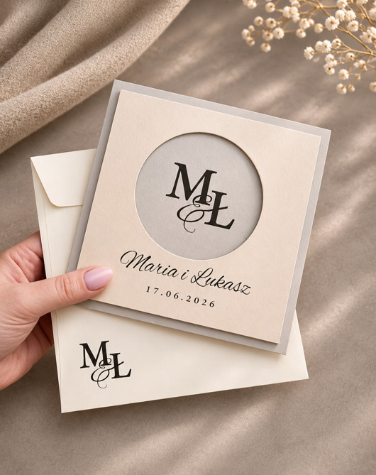 kartki scrapbooking Personalizowana kartka ślubna z monogramem i kieszonką na pieniądze AMORE