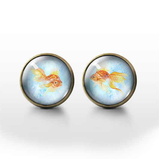 kolczyki szklane Kolczyki sztyfty - Złota rybka - brąz