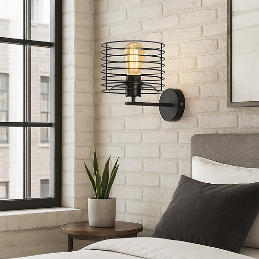 kinkiety Czarny kinkiet do sypialni druciany loft ARGOS LOFT w klasycznej czerni