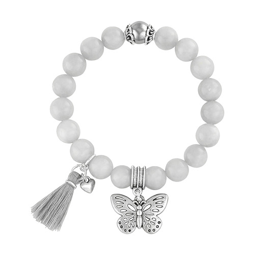 Tassel - light grey jade + butterfly. Lavoga
