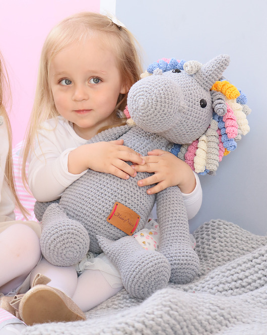 misie i maskotki Szary handmade jednorożec w rozmiarze XL