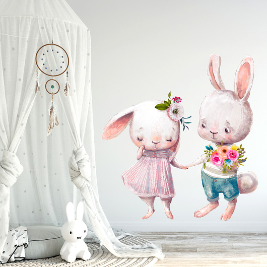 naklejki ścienne do pokoju dziecka Zakochane króliczki naklejka na ścianę
