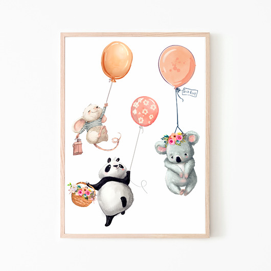PLAKAT, OBRAZEK myszka panda koala baloniki Dekoracjan