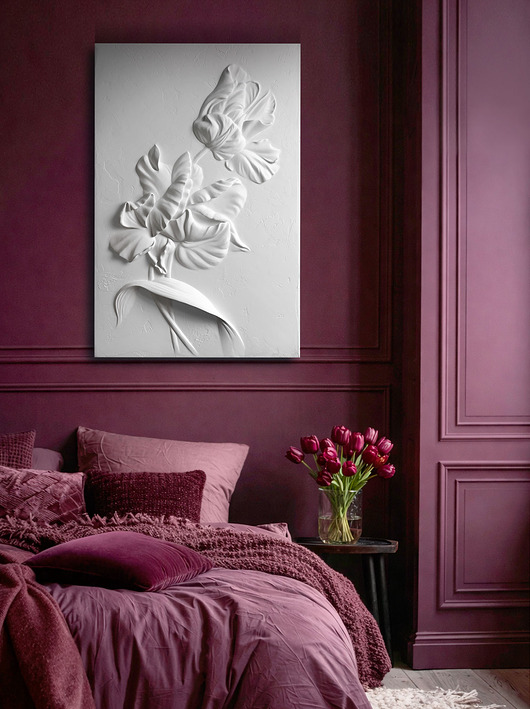 obrazy Tulipan gipsowa płaskorzeźba, dekoracja, strukturalny obraz 60x90 cm