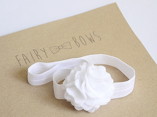 FairyBows Opaska na CHRZEST biały kwiatek FairyBows