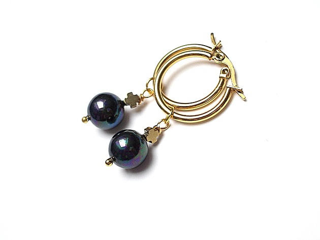 kolczyki pozłacane Pearls /navy blue / vol. 2  /kolczyki pozłacane/
