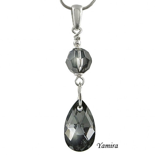 kryształ Swarovski long Silver Night wisior + łańcuszek yamira