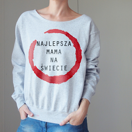 Najlepsza mama Gruby Oversize Podszyty dekolt Z ONE MUG A DAY