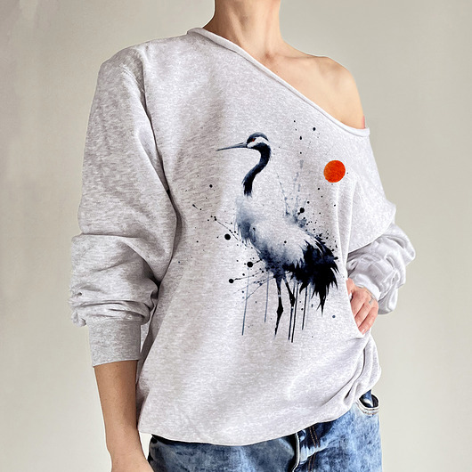 bluza bez kaptura damska Żuraw niebieski, bluza cięta Ciepły róż