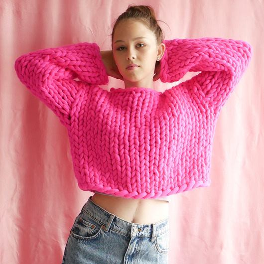 100% MERYNOS sweter neon pink