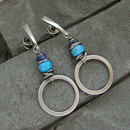 kolczyki z kamieniami Kolczyki Turkus i lapis z kołem