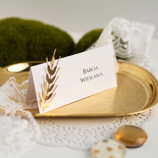 komunia - pozostałe Złote winietki komunijne z kłosem 10 sztuk