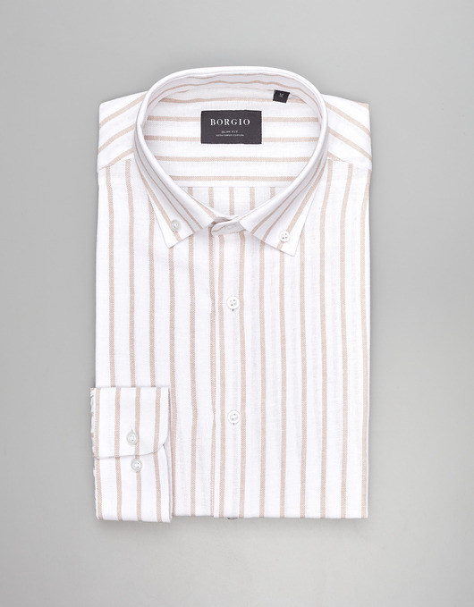 koszule męskie Koszula w paski passa 00543 długi rękaw biały slim fit