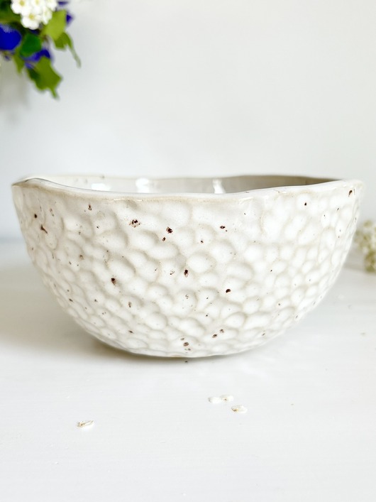 miski i misy Ceramiczna miska - lniana biel