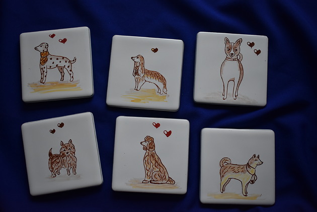 podkładki do kuchni Podkładki pod kubki kafelki psy brązowe nr.1