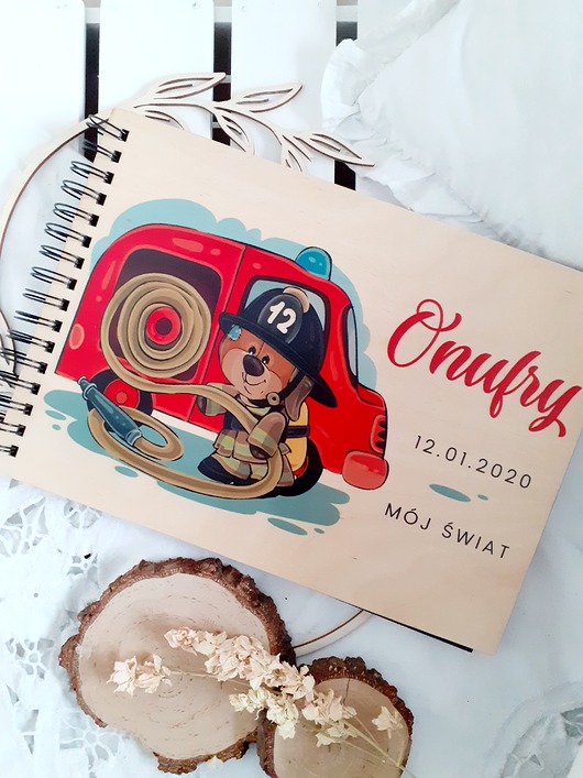 notatniki i albumy MIŚ STRAŻAK personalizowany album na zdjęcia prezent dla chłopca