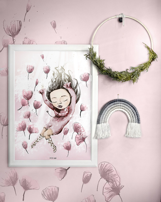 różowy plakat dla dziewczynki, ilustracja 50x70 Mojo Graffi