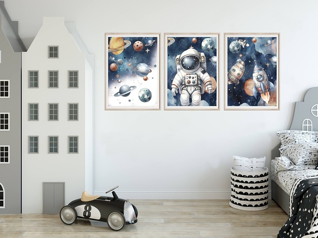 plakaty Plakaty Kosmos, Rakiety, Planety, Plakaty Na Ścianę Dla Dzieci 3 szt
