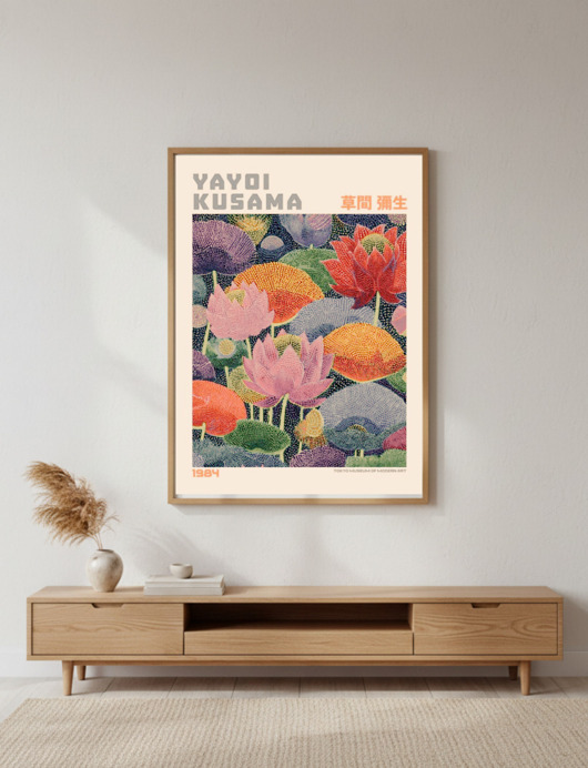 plakaty PLAKAT dekoracyjny , kwiaty Yayoi Kusama, łąka abstrakcyjna