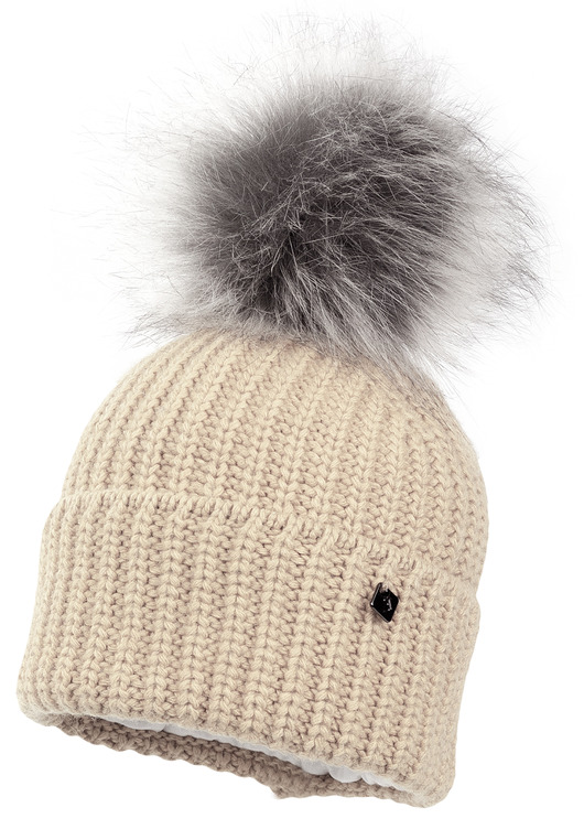 czapki dziecięce Chłopięca czapka na zimę COLD z pomponem jasny beż