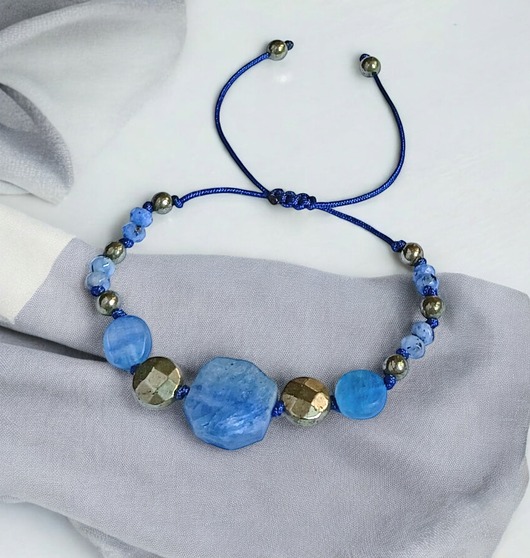 bransoletki z kamieni naturalnych KONCENTRACJA, KREATYWNOŚĆ - kyanit, piryt - amulet