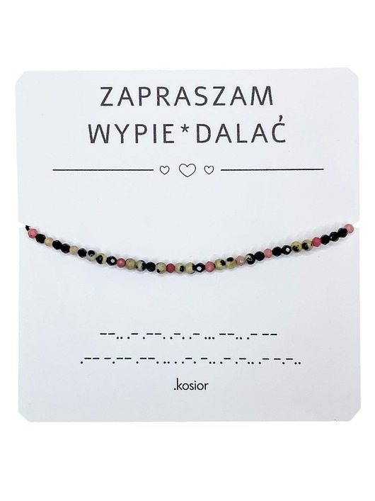 bransoletki na sznurku Bransoletka z alfabetem Morse Rodonit, Jaspis dalmatyński, Spinel, Turmalin