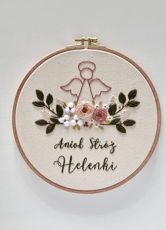 Chrzest - inne Tamborek haftowany - ANIOŁ STRÓŻ rose