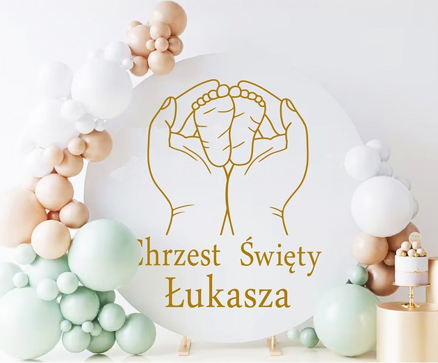 ozdoby na chrzest Naklejka na chrzest święty na ściankę koło 60 cm imię dziecka kolory