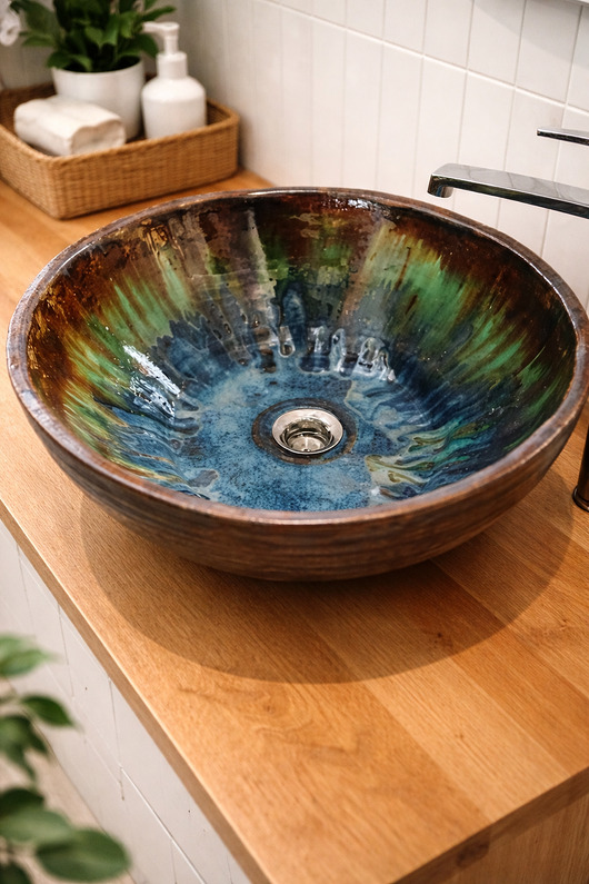 umywalki Ręcznie wykonana umywalka ceramiczna unikatowa - Granat i Turkus