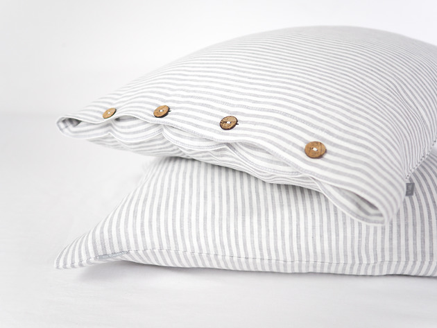 poduszki gładkie Lniana Poszewka Z Guzikami GRAY STRIPES