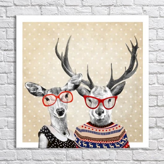 OBRAZ NA PŁÓTNIE - LOVE DEER- 80x80cm NOWdeco