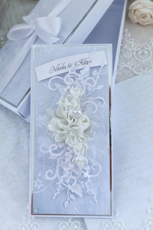 zaproszenia i kartki na ślub Elegancka kartka ślubna w pudełku, kartka ślubna personalizowana