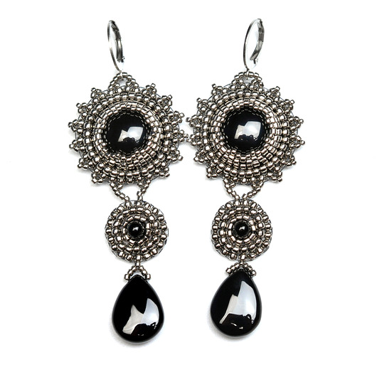 kolczyki z kamieniami Tenebris, kolczyki z onyksem, haft koralikowy