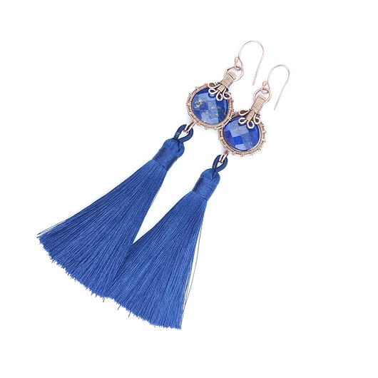 kolczyki wire wrapping Długie kolczyki z lapis lazuli i chwostem