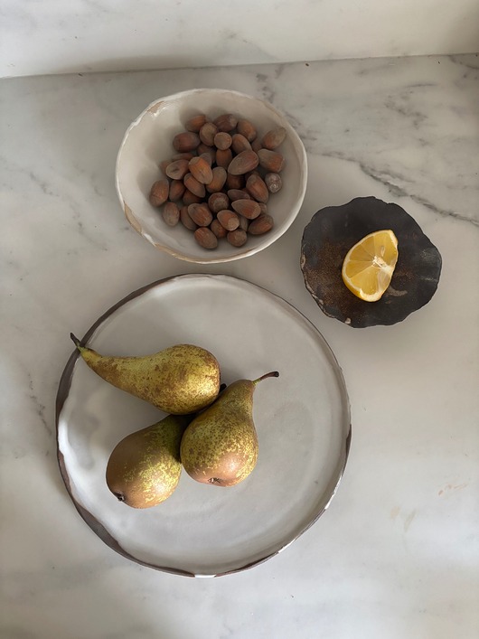 patery i talerze Ceramiczny Zestaw Okrągły Talerz na Sałaty XL & 2 miseczki Earth Tones