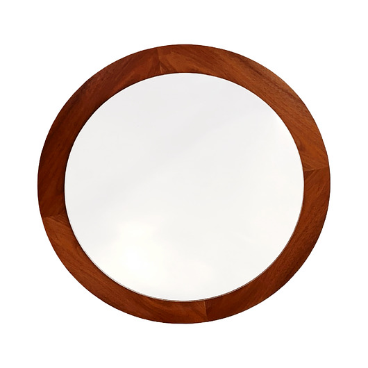 lustra stojące i wiszące Okrągłe lustro vintage z drewnianą ramą styl skandynawski Dania lata 60.