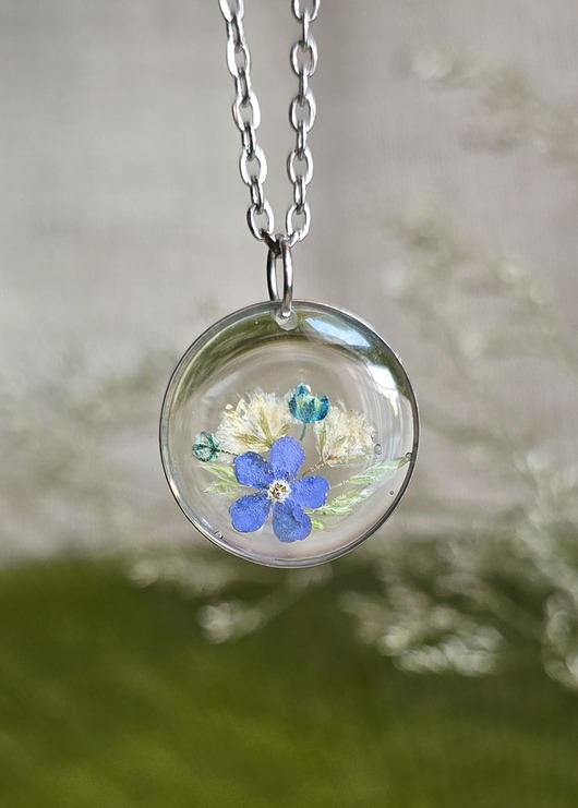 wisiory Wieczne kwiaty srebrny wisiorek prawdziwe kwiaty naszyjnik niezapominajki