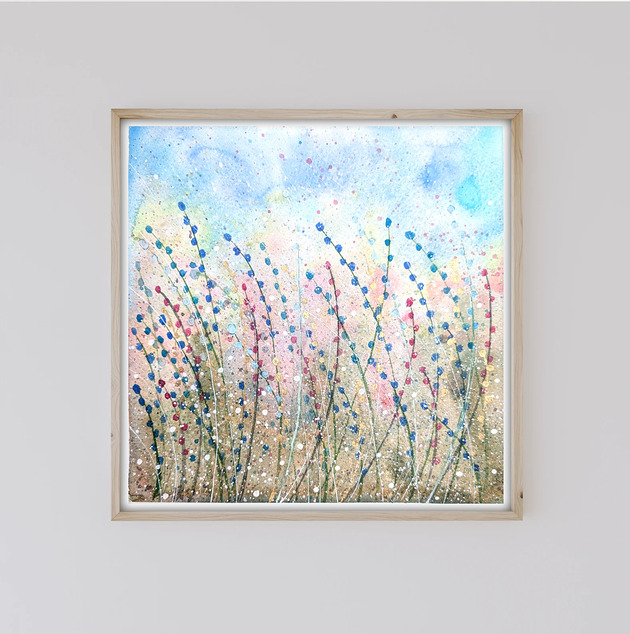 obrazy Oryginalna akwarela. Kolorowa łąka 23x23cm