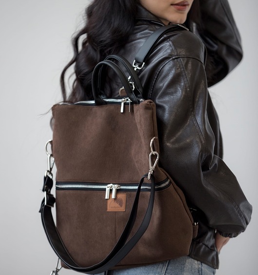 plecaki Plecak / torba 2 w 1 z nubuku ciemny brąz