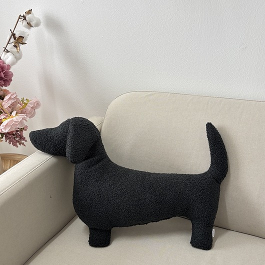 poduszki z grafiką Poduszka Pies Jamnik Boucle Czarna